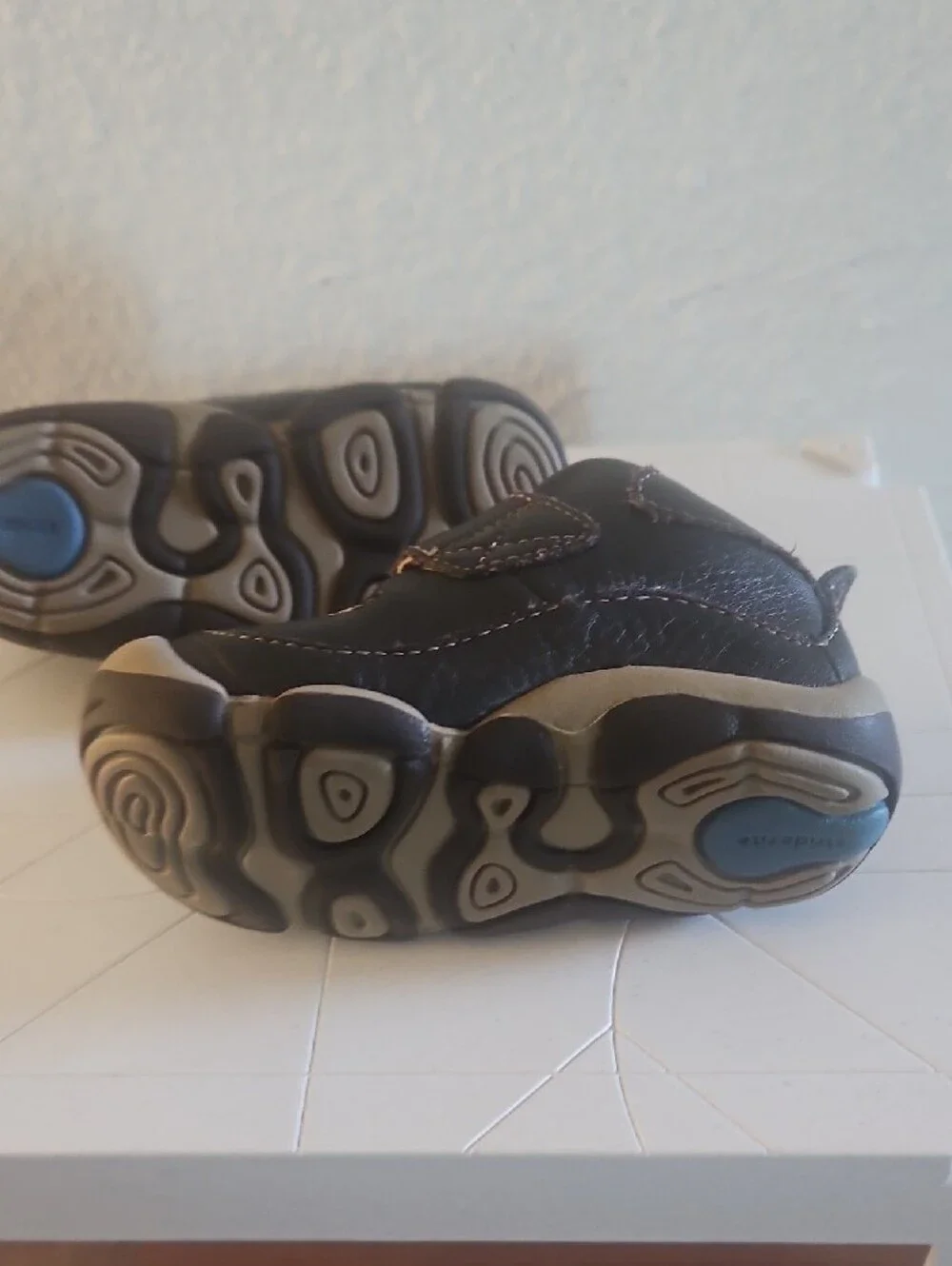 Stride Rite Toddler Dark Brown Leather Hook-and-Loop Shoes with Tan Toe